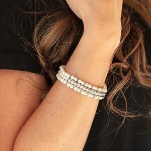 Paparazzi Jewelry Accessories - Vintage Beam - White Bracelet - Vintage